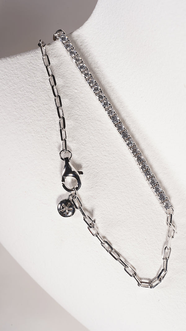 Paperclip chain sterling silver tennis bracelet for women