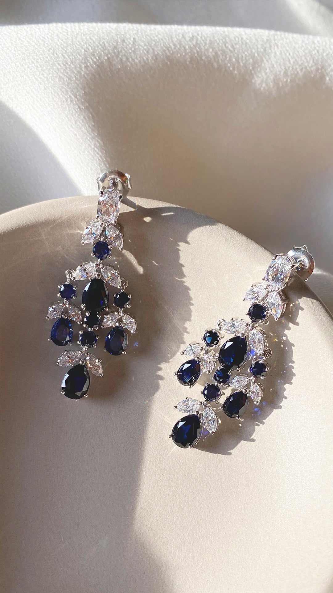 Aster Sapphire Chandelier Earrings White Gold Plated