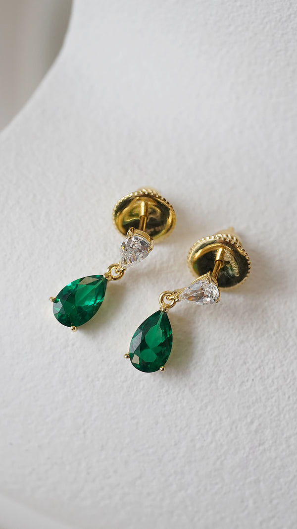 Arabella Baby Emerald Green Earrings Gold Vermeil