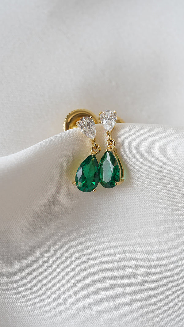 Arabella Baby Emerald Green Earrings Gold Vermeil
