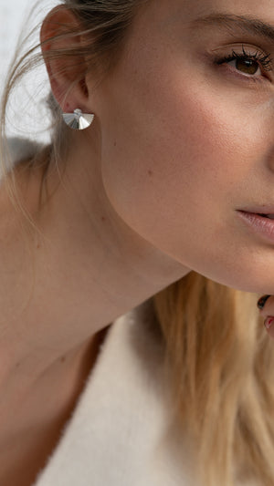 Celene Fan Studs White Gold Plated