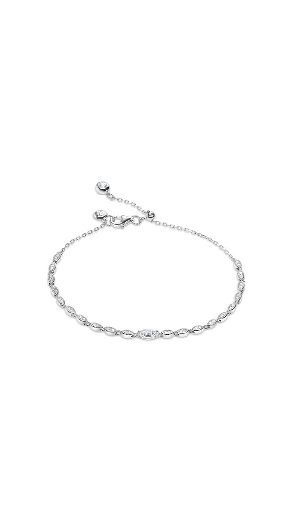 Elegant sterling silver adjustable bracelet on white background
