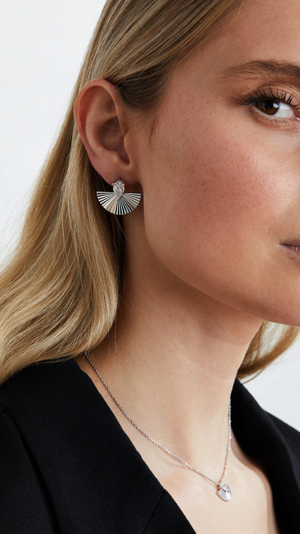 Large Celene fan studs in white gold plating bestselling Carat earrings for women.