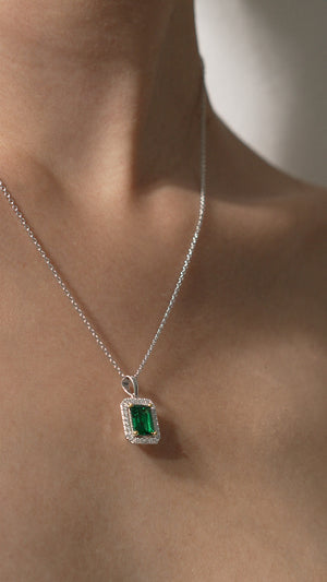 Eton Green Borderset Necklace White Gold Plated