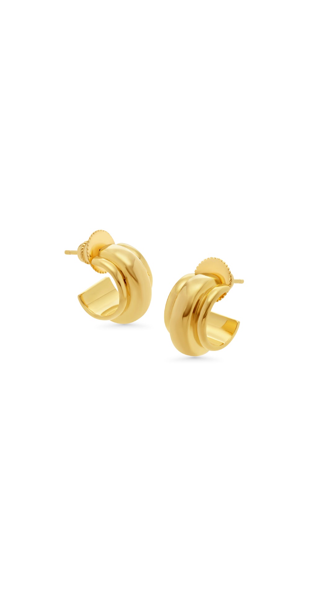 Chunky gold croissant hoops for women.