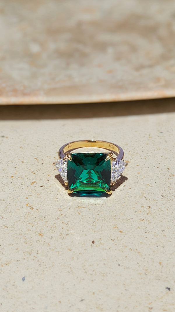 Gemma Ring Emerald Green Gold Vermeil