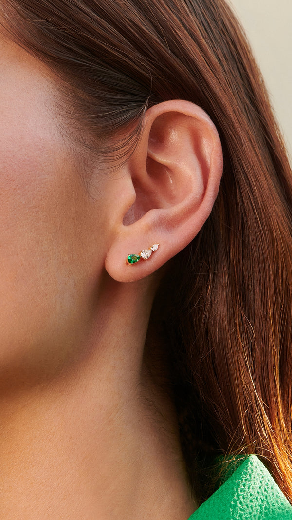 Gold vermeil on sterling silver ear climber for women with emerald stone