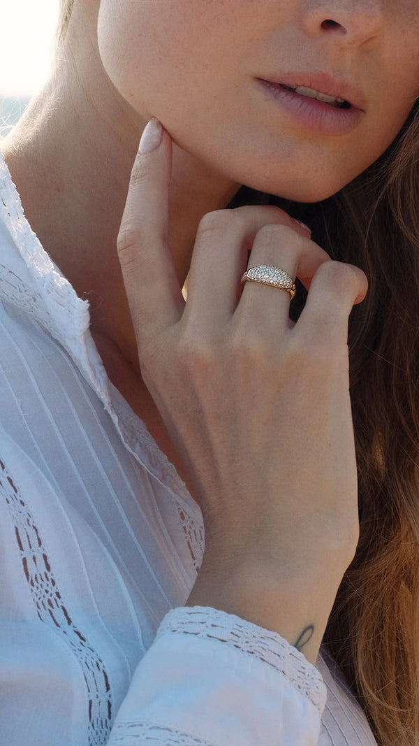 Bold pavé ring for women in gold vermeil