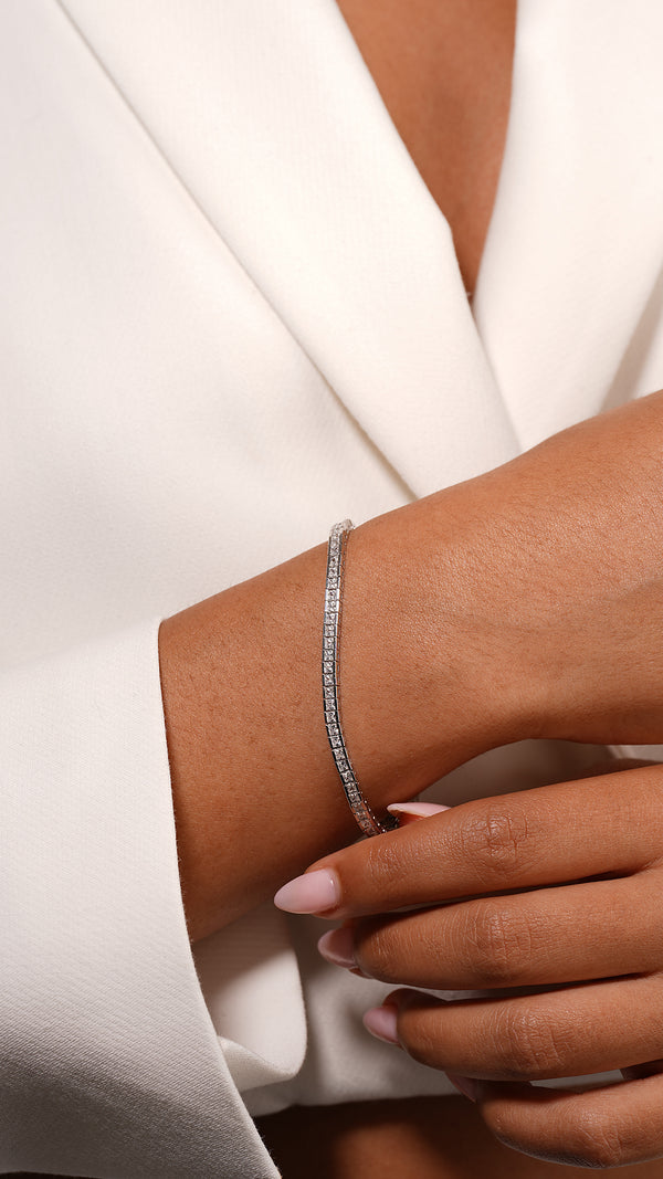 Sterling silver white gold plated women's tennis bracelet