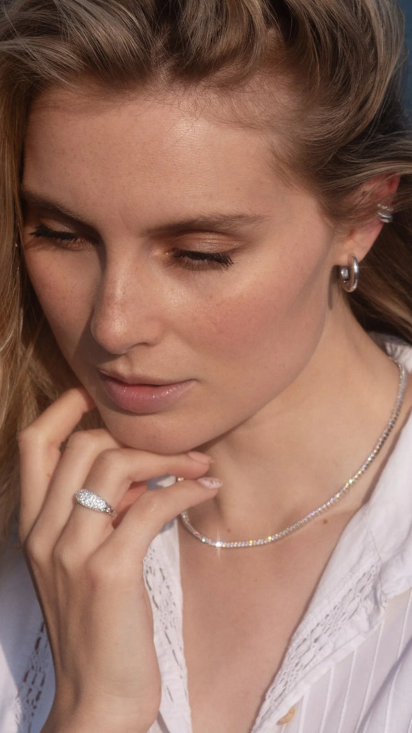 White gold plated statement ring with diamond style tennis necklace - CARAT* LONDON