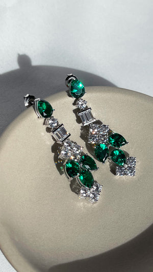 Lyla Emerald Drop Earrings White Gold Plated