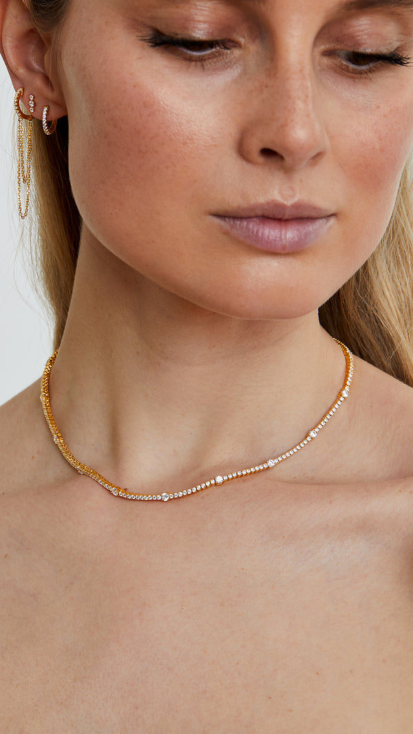 Phoebe gold vermeil tennis necklace with brilliant round keystones - CARAT* LONDON