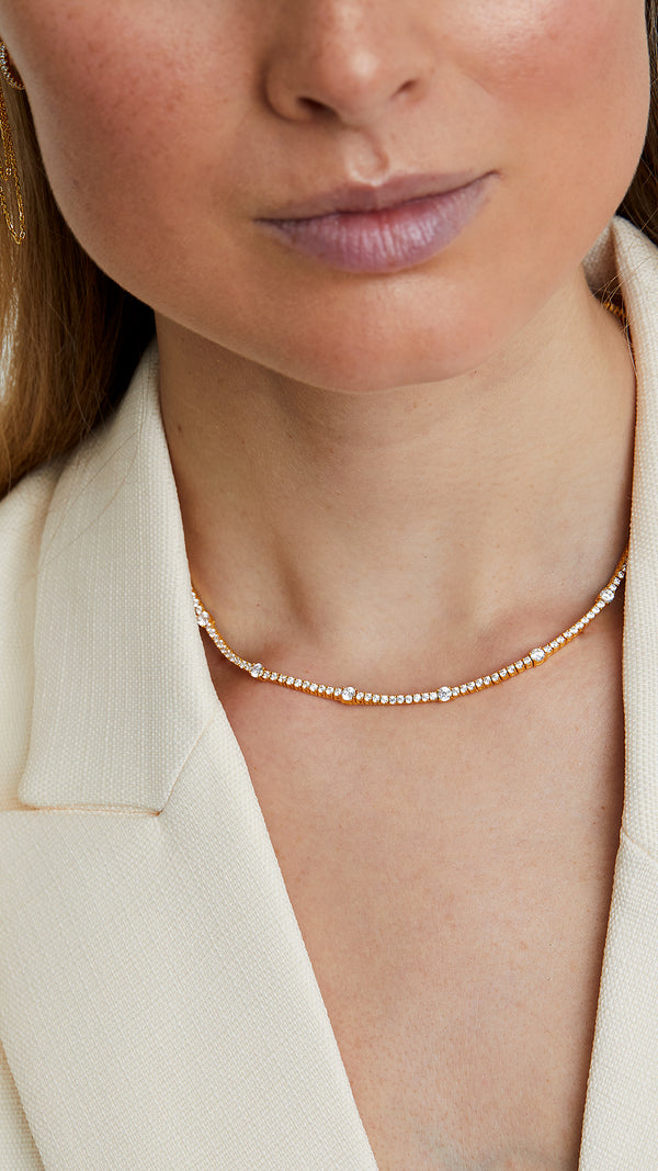 Phoebe gold vermeil tennis necklace with brilliant round keystones - CARAT* LONDON