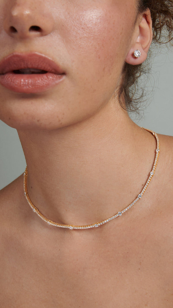 Phoebe gold vermeil tennis necklace with brilliant round keystones - CARAT* LONDON