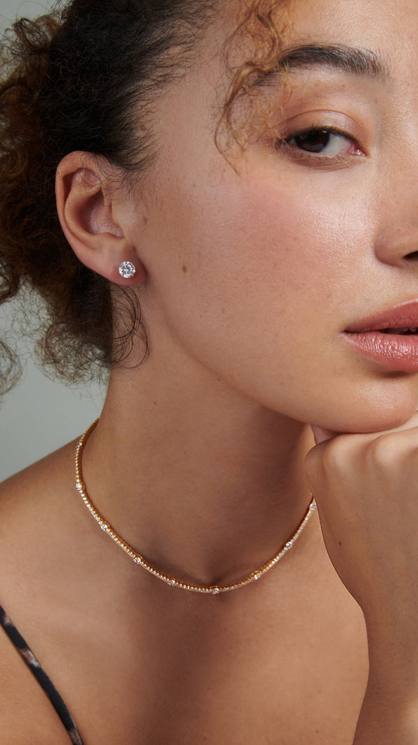 Eternal stud earrings for women with round stone tennis necklace - CARAT* LONDON