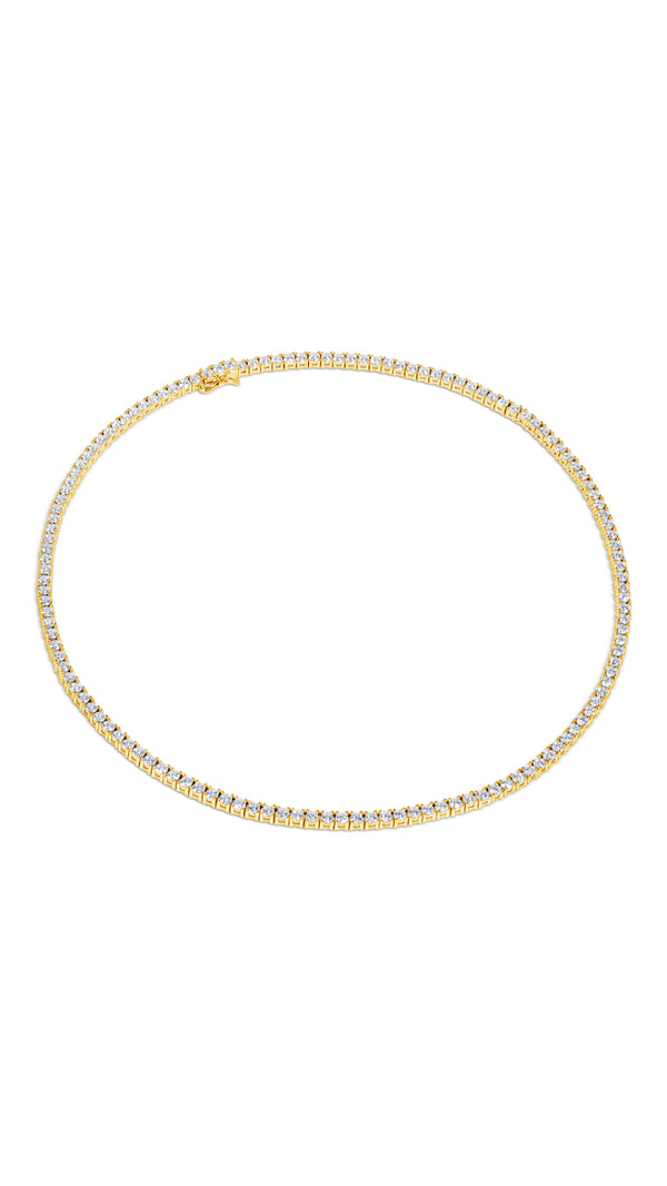 Classic line gold tennis necklace for women. Elegant round brilliant stones set to shine in white gold-plated sterling silver perfectly complement your daily and refined edits.