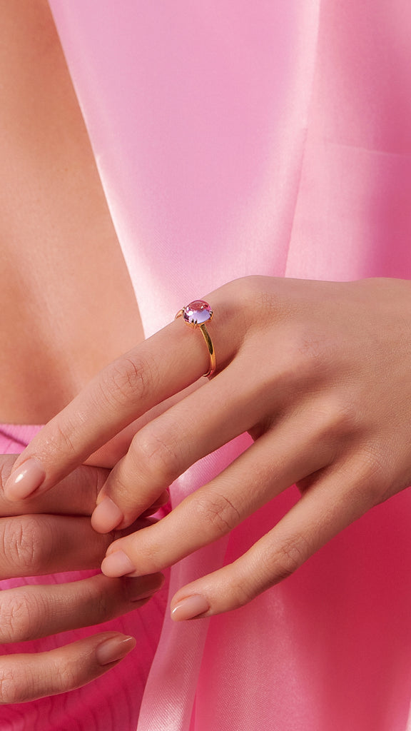 Cabochon Ring Light Pink Gold Vermeil CARAT London UK