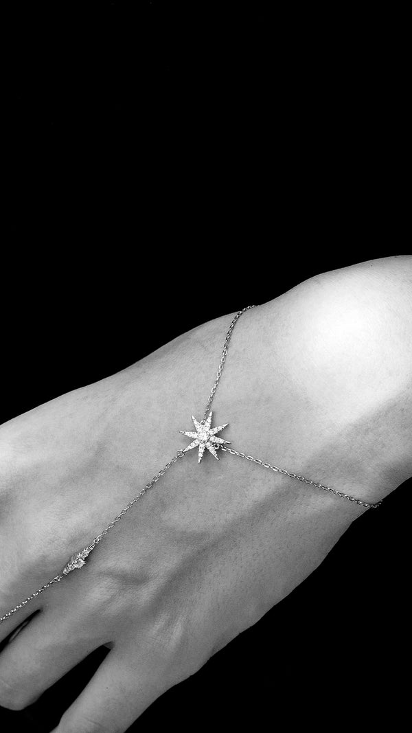 Stylish sterling silver hand chain bracelet for women with adjustable clasp