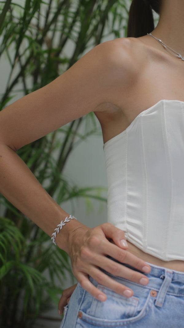 White gold plated sterling silver bridal bracelet