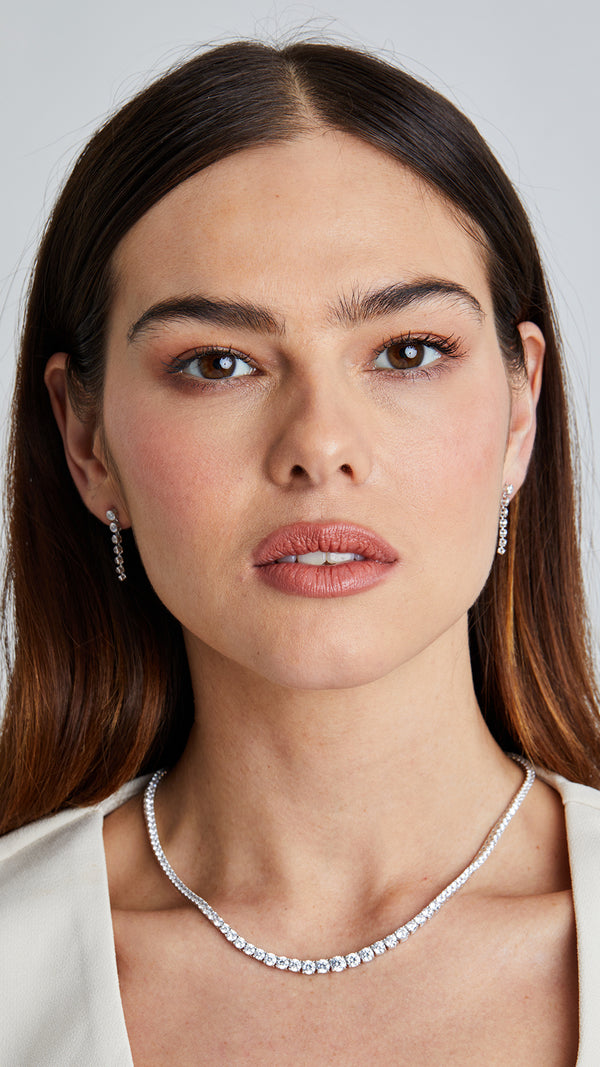 Refined white gold-plated diamond style tennis necklace for special occasions