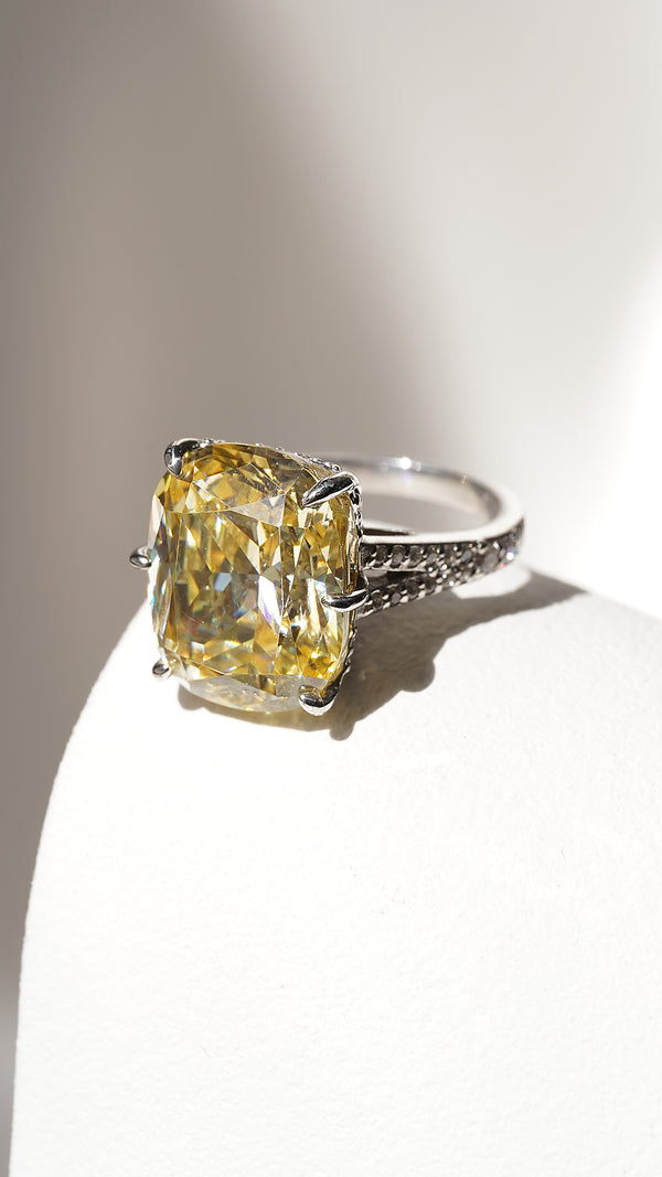 Tatum Canary Cushion Ring White Gold Plated