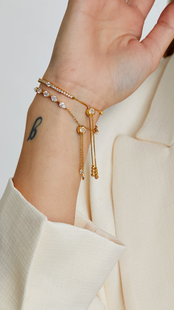 Gold adjustable slider bracelet stack for women