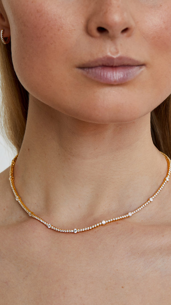 Phoebe gold vermeil tennis necklace with brilliant round keystones - CARAT* LONDON