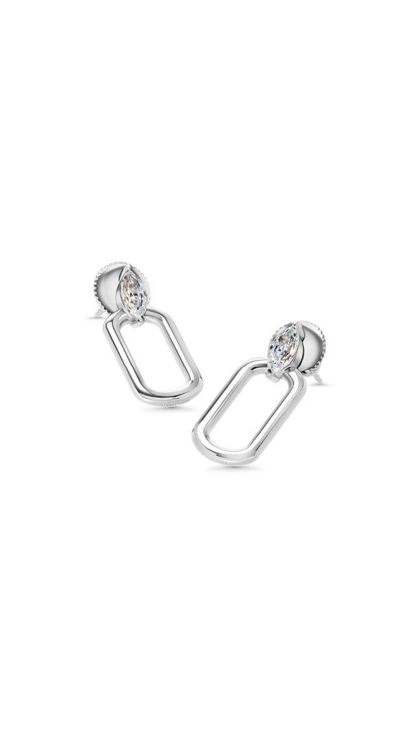Tori paper clip style sterling silver earrings for women with marquise stone detailing.