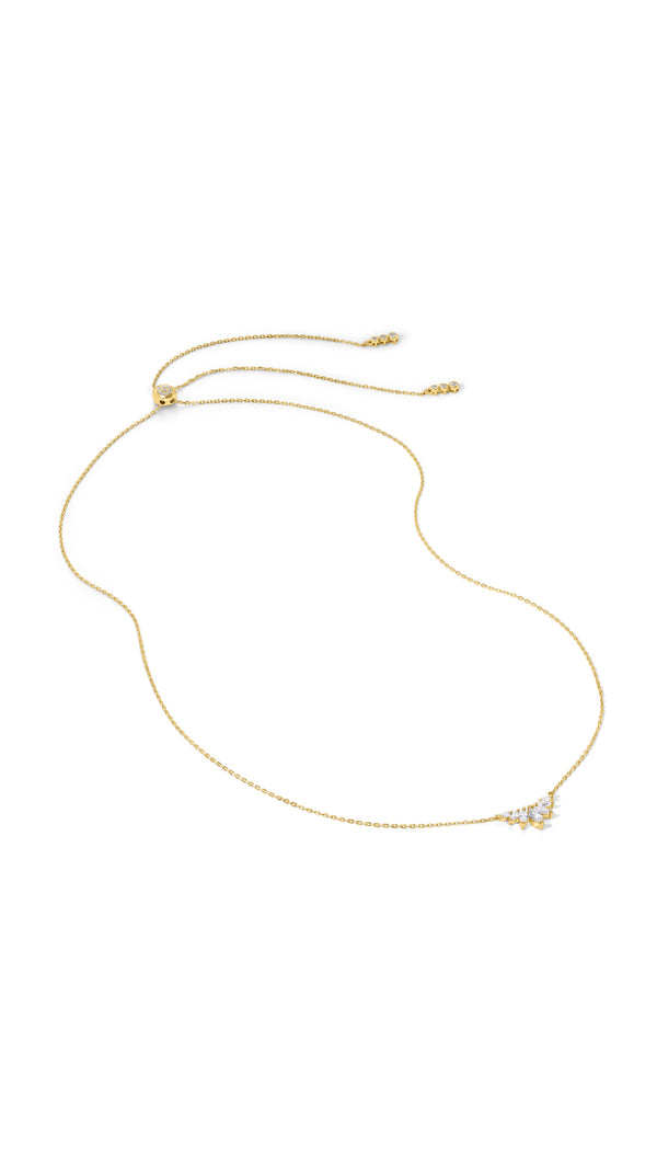 Tulisa gold vermeil marquise cut necklace for women. Features a glittering cluster of marquis cut gemstones.