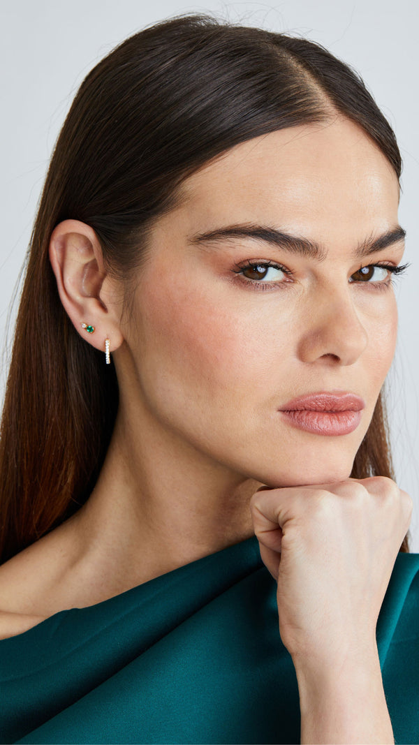 Zeta Stud Earrings Emerald Gold Vermeil