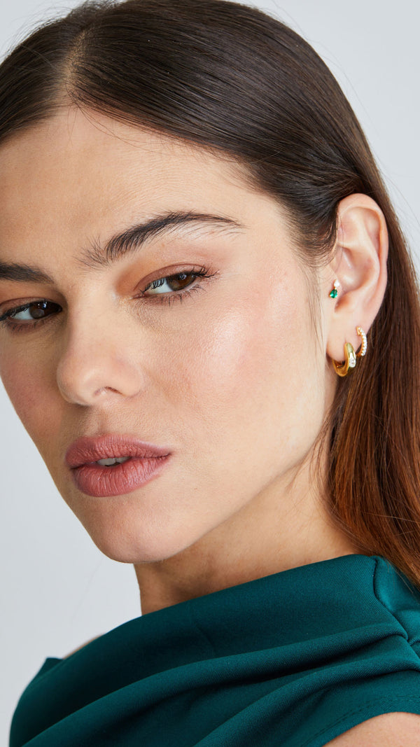 Zeta Stud Earrings Emerald Gold Vermeil