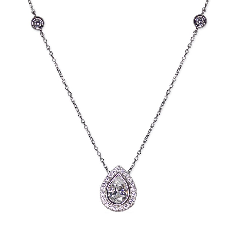 Emile Pear Borderset Pendant Necklace