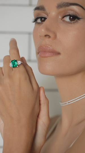 Adila Emerald Green Cocktail White Gold Plated