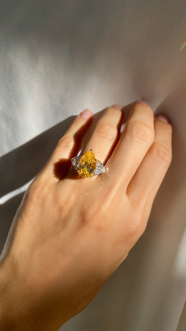 Canary Pear Trilogy Ring Sterling Silver
