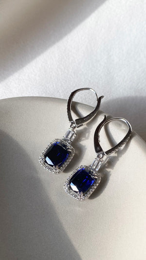 Claudia Cushion Sapphire Drops White Gold Plated