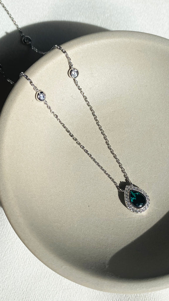 Sterling Silver Pear Necklace Borderset Pear Pendant Chain