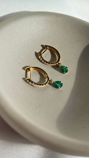 Leni Emerald Green Hoop Earrings Gold Vermeil