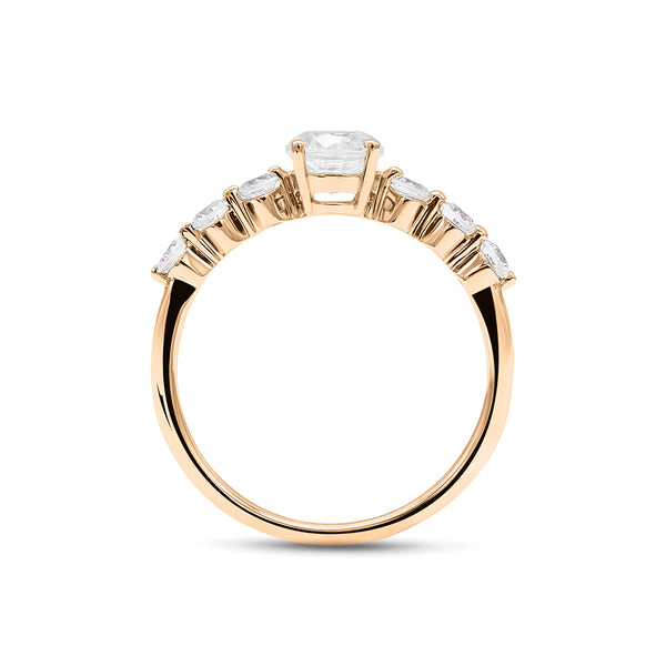 Lab grown diamond engagement ring in rose gold with brilliant center stone and side accents.