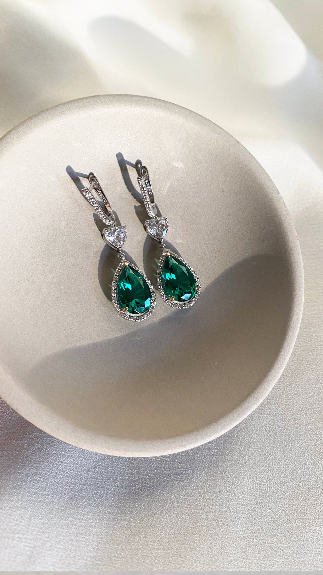 Ren Emerald Drop Earrings White Gold Plated