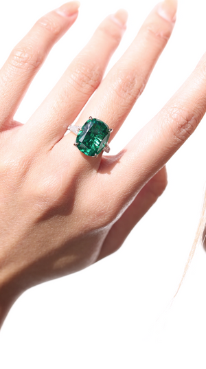 Tatum Emerald Cocktail Ring White Gold Plated