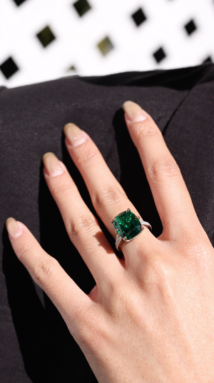 Tatum Emerald Cocktail Ring White Gold Plated