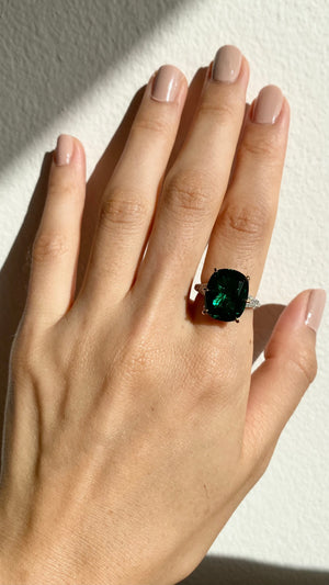 Tatum Emerald Cocktail Ring White Gold Plated