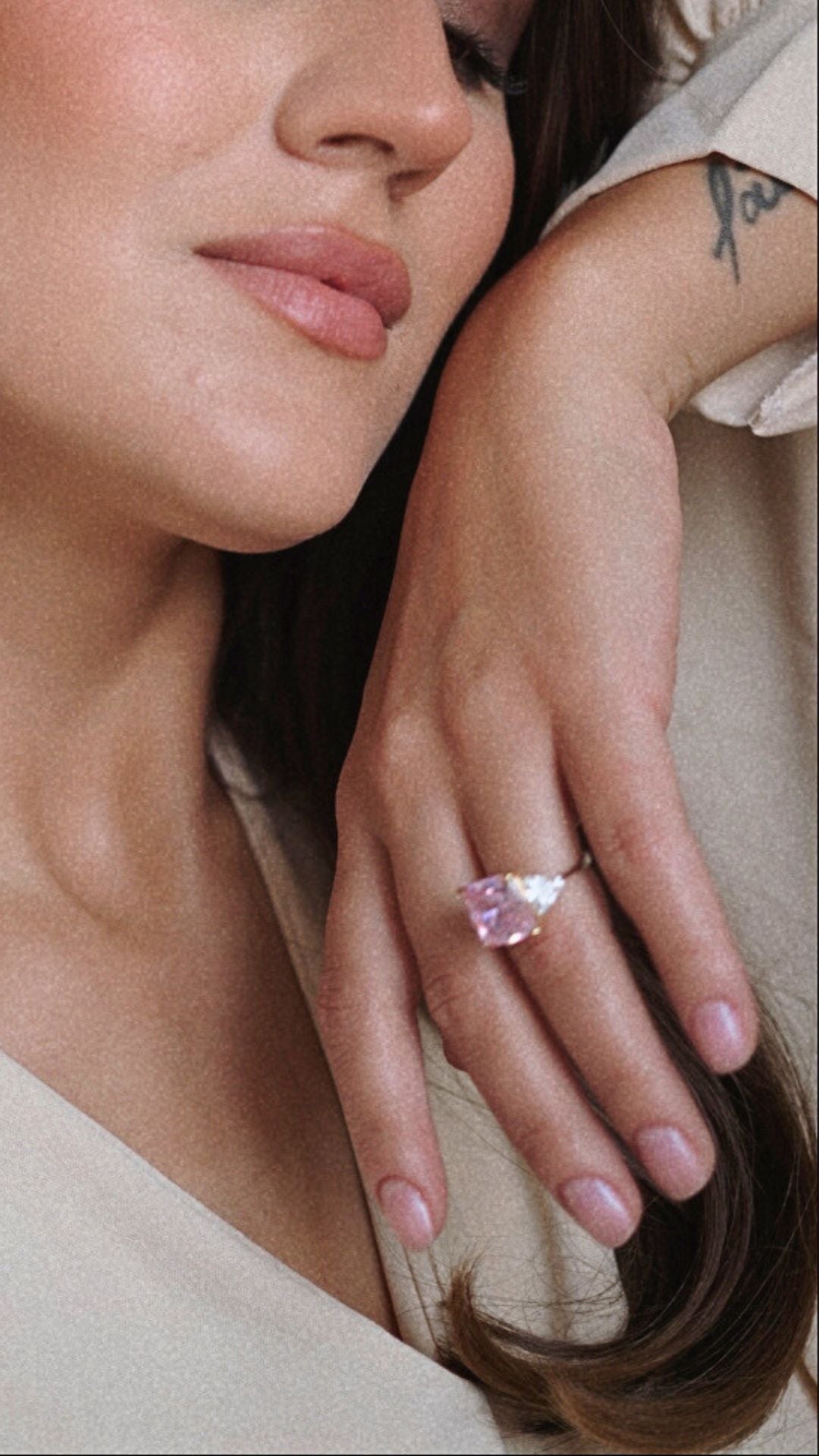 Solid gold pink diamond style cocktail ring 