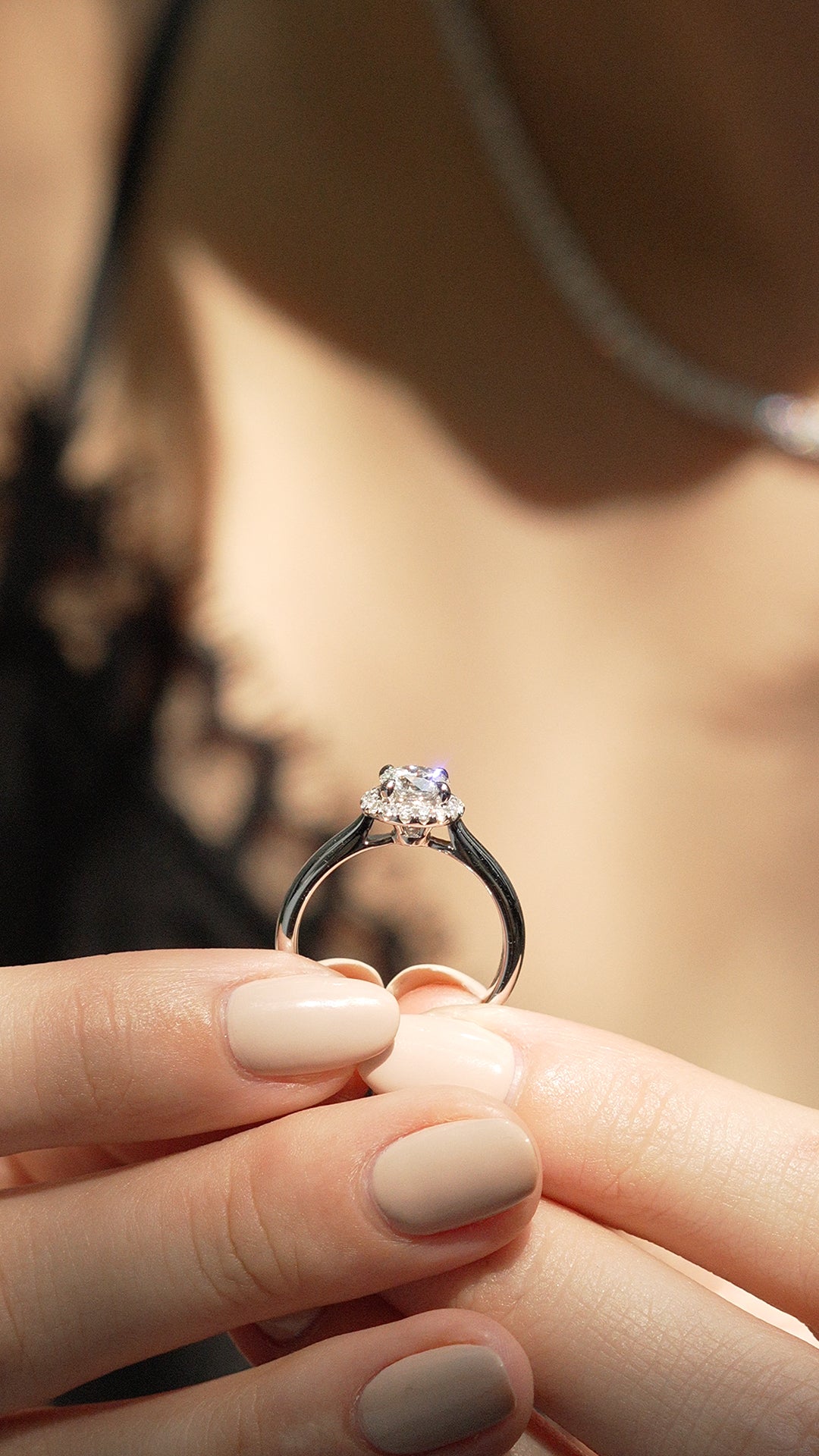 Lab diamond engagement ring with 0.42ct diamond halo set in solid white gold
