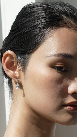 Alison Baguette Pear Drop Earrings 9K White Gold