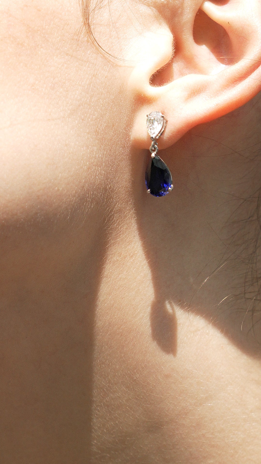 9K White Gold Drop Earrings Classy Pear Sapphire Drops – CARAT