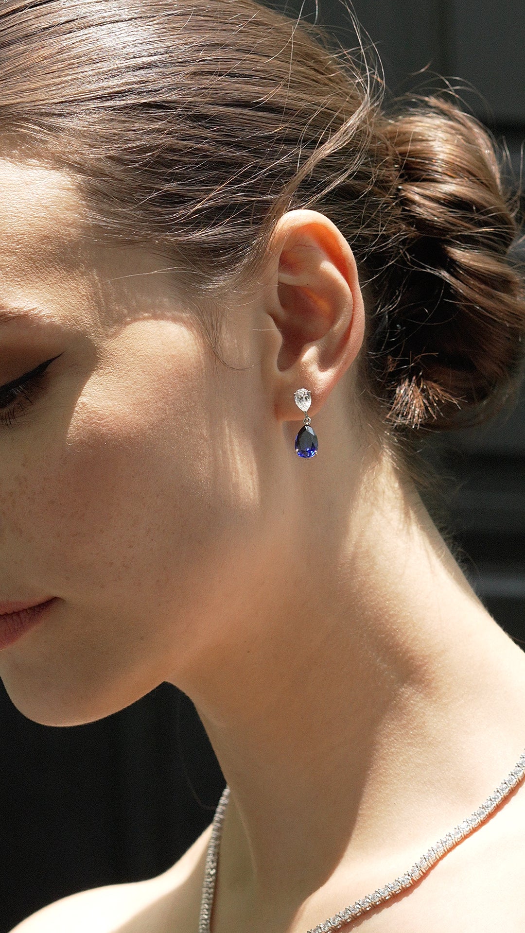 9K White Gold Drop Earrings | Classy Pear Sapphire Drops – CARAT* London UK