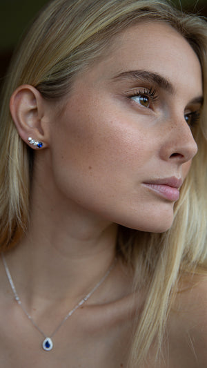 Abigail Sapphire Studs White Gold Plated