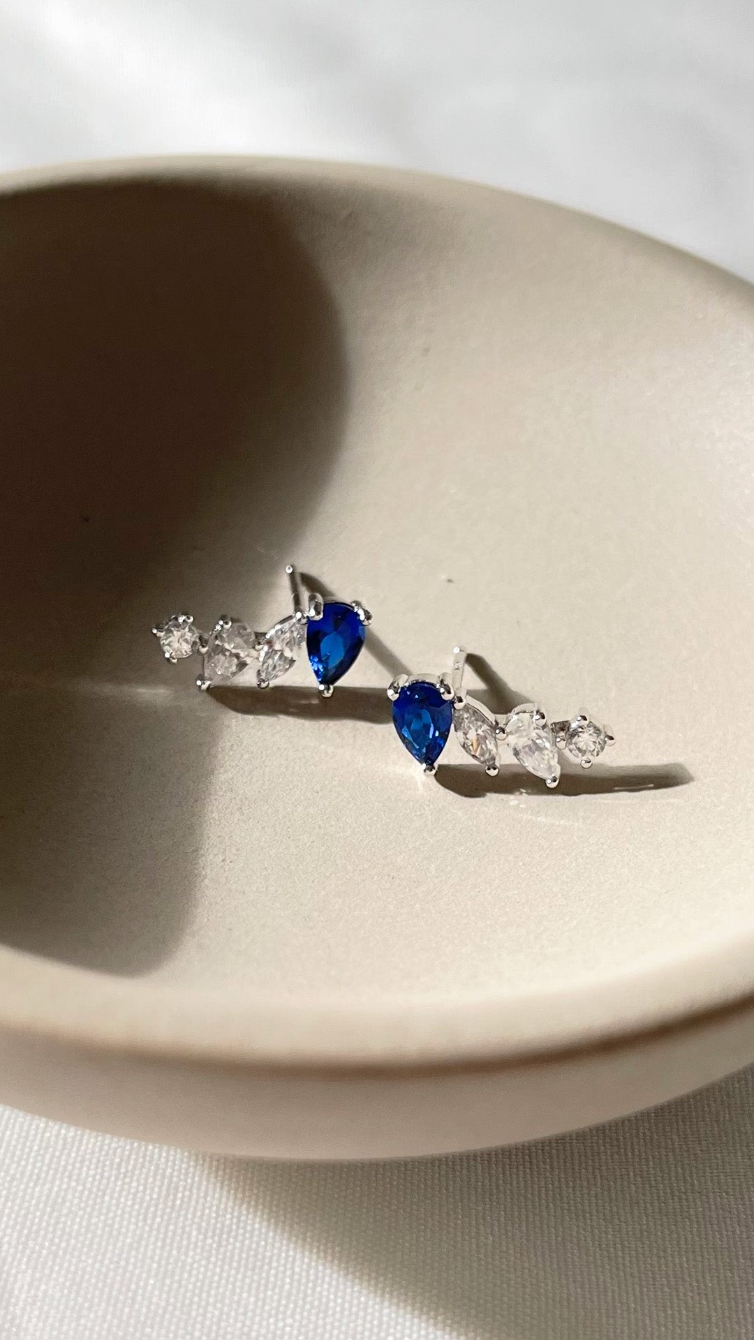 Abigail Sapphire Studs White Gold Plated