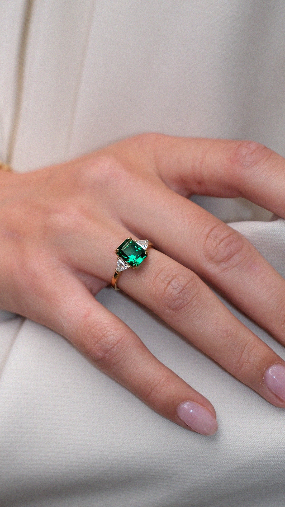 Alma Trilogy Ring Radiant Cut Emerald Gold Vermeil CARAT